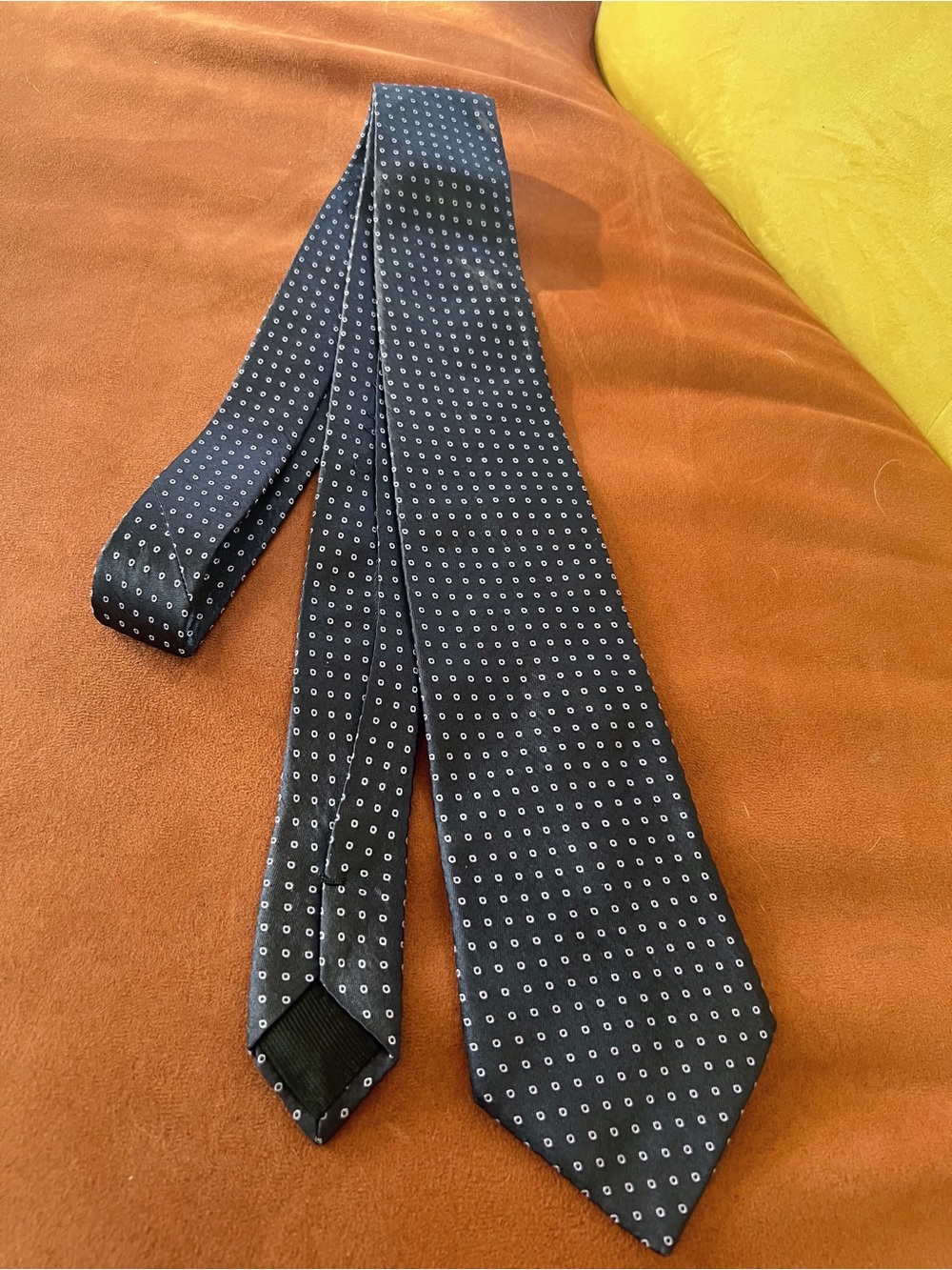 Marc Jacobs Navy Blue Tie with White Micro Circle Pattern